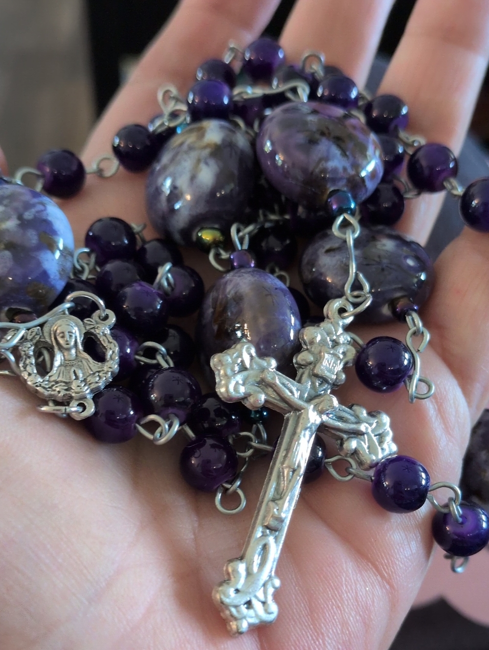 Purple Swirl With Blue Bead Rosary